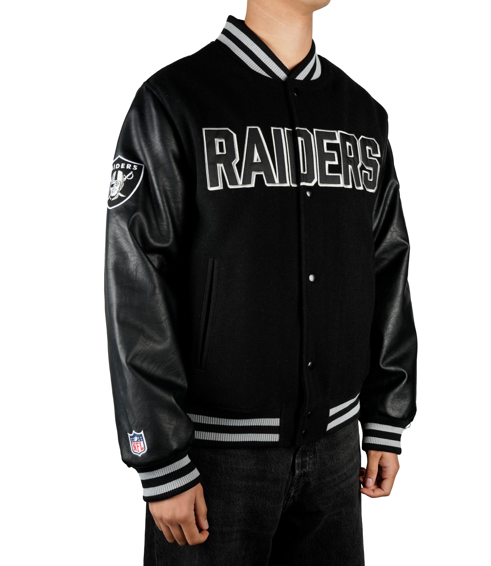 Las Vegas Raiders Premium New Era Varsity NFL College Jacke Schwarz - STADIUMDREAMS