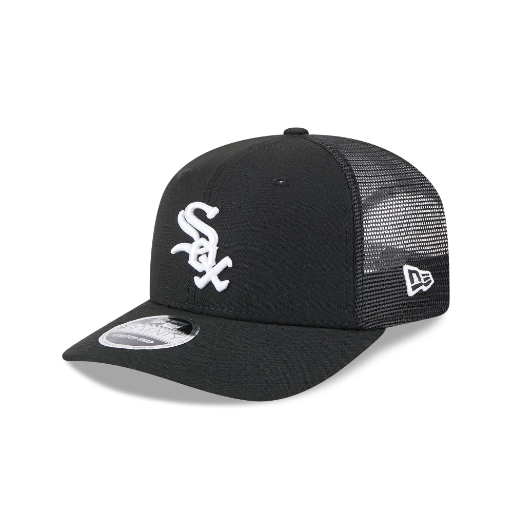 Chicago White Sox New Era 9SEVENTY Stretch-Snap MLB Trucker Cap in Schwarz, Ansicht von vorn