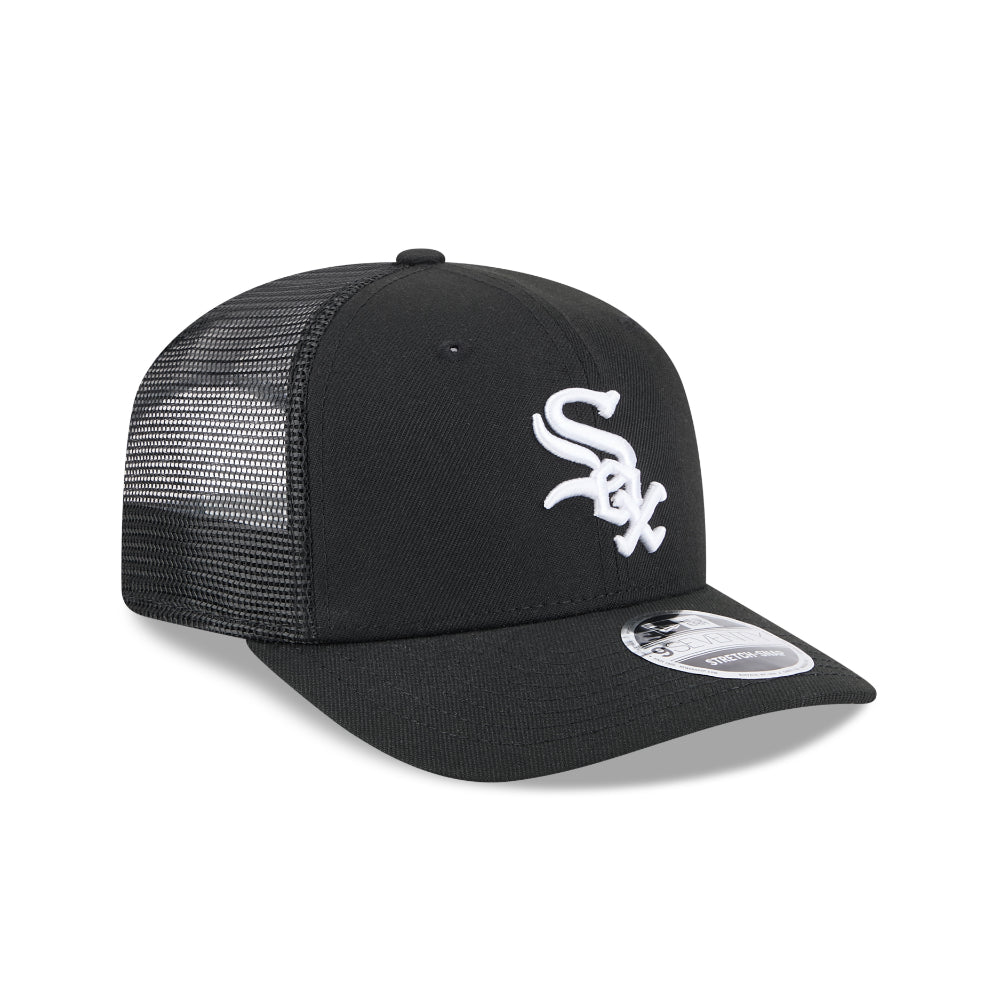 Chicago White Sox New Era 9SEVENTY Stretch Snap MLB Trucker Cap in Schwarz, seitliche Ansicht