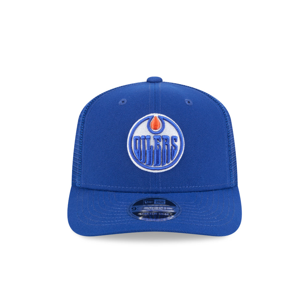 Edmonton Oilers NEW ERA 9SEVENTY Stretch Snap NHL Trucker Cap in Blau mit gebogenem Schirm