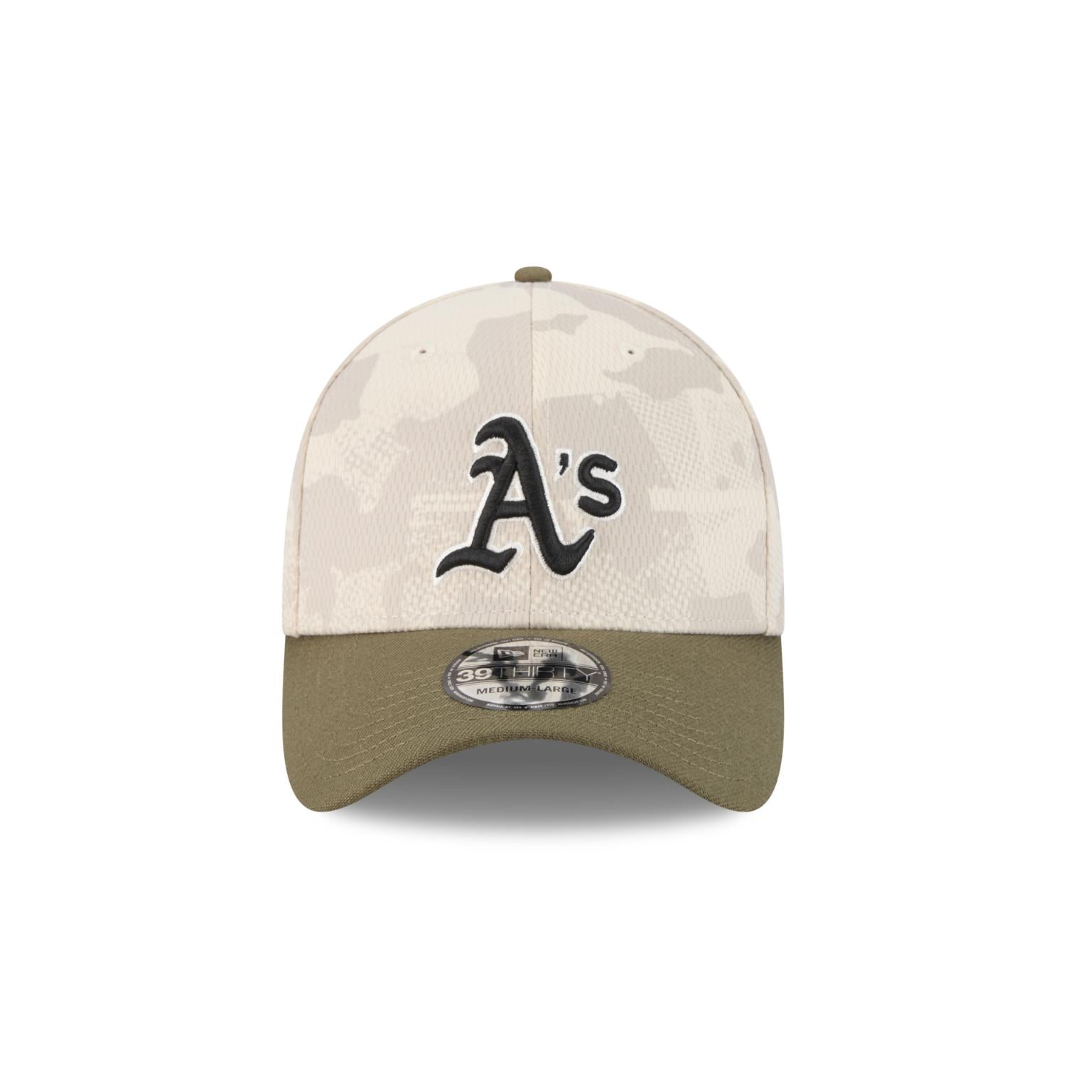 Oakland Athletics 2025 MLB Armed Forces New Era 39THIRTY Flex Cap Beige