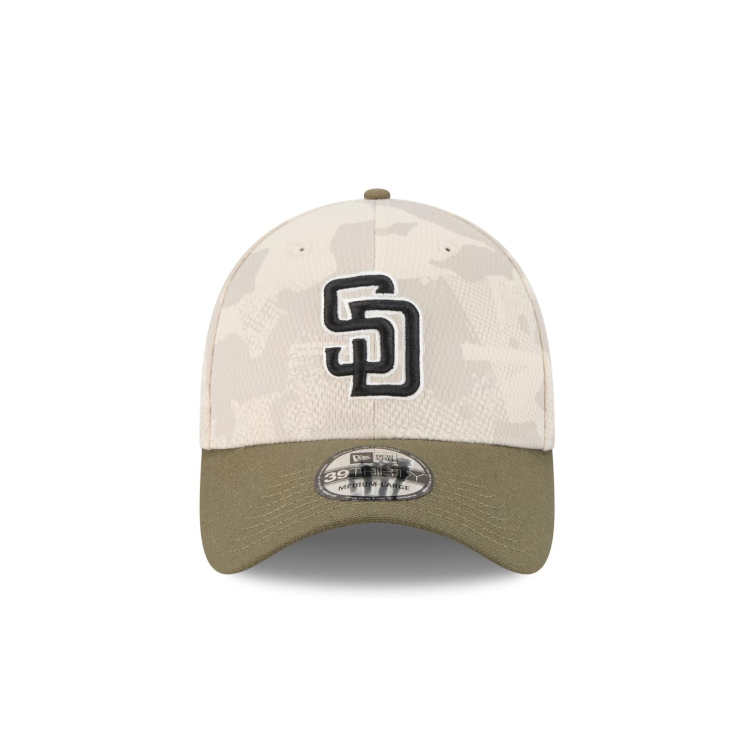 San Diego Padres 2025 MLB Armed Forces New Era 39THIRTY Flex Cap Beige