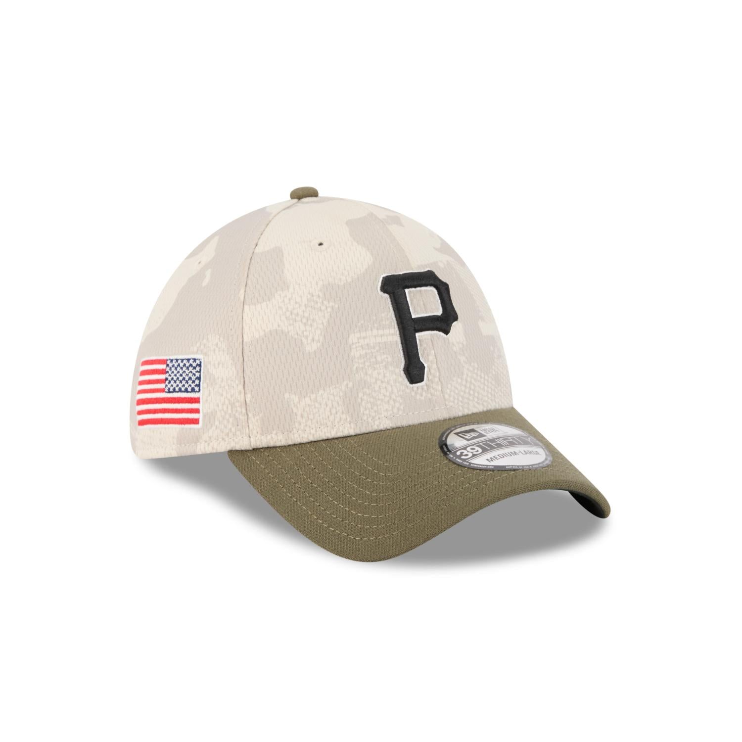 Pittsburgh Pirates 2025 MLB Armed Forces New Era 39THIRTY Flex Cap Beige