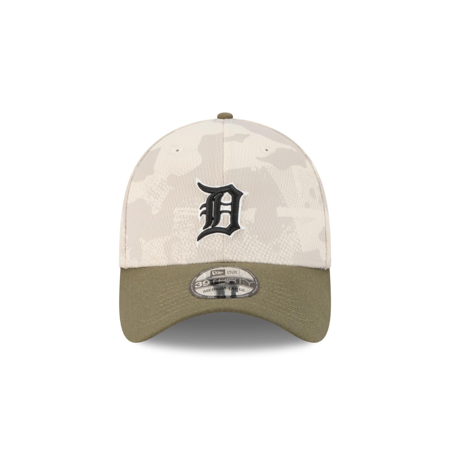 Detroit Tigers 2025 MLB Armed Forces New Era 39THIRTY Flex Cap Beige