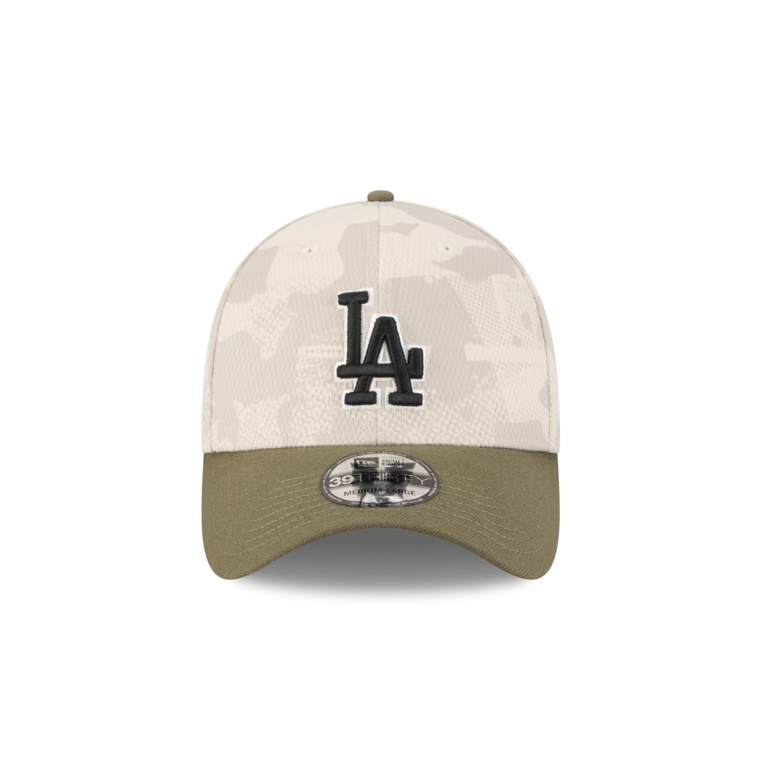 Los Angeles Dodgers 2025 MLB Armed Forces New Era 39THIRTY Flex Cap Beige