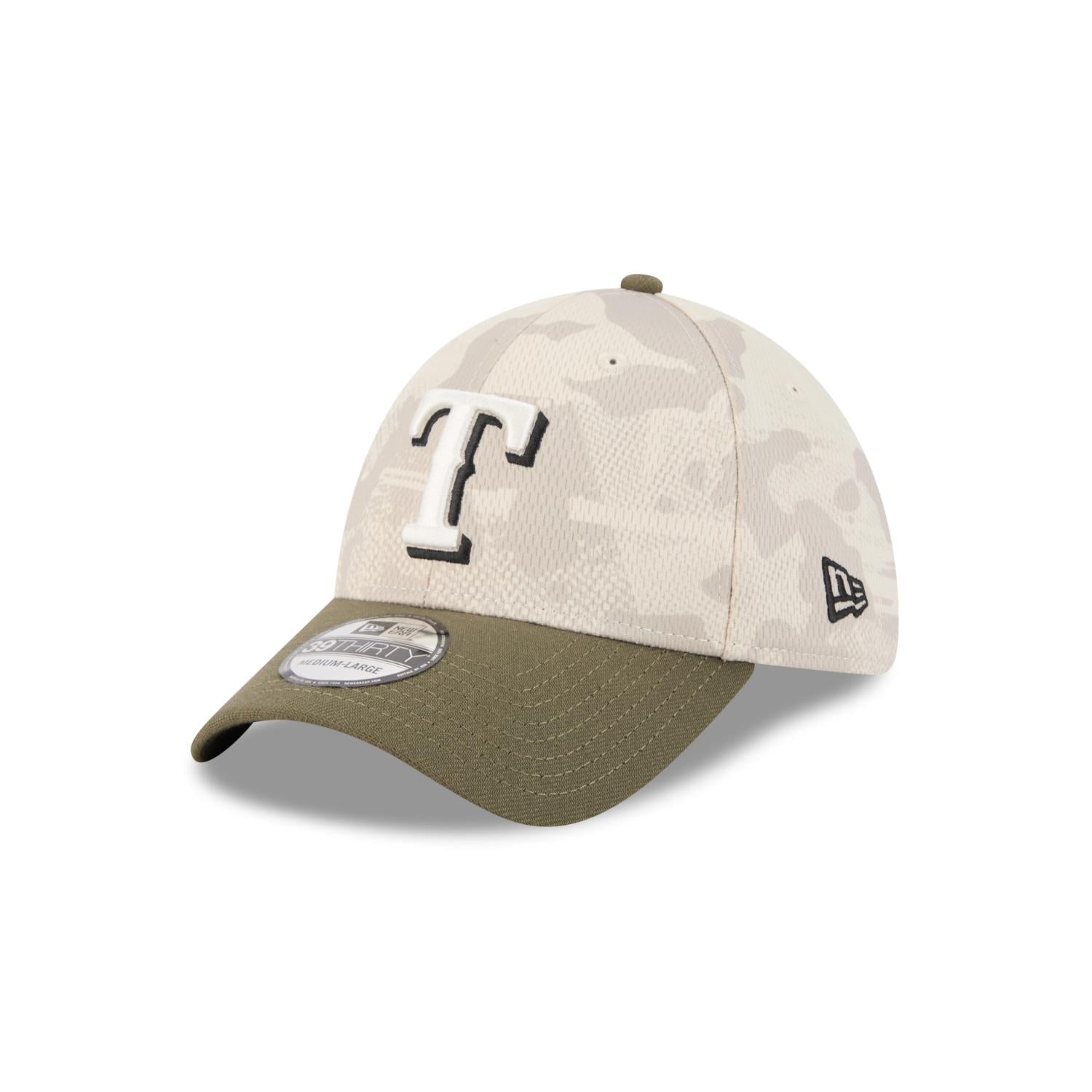 Texas Rangers 2025 MLB Armed Forces New Era 39THIRTY Flex Cap Beige