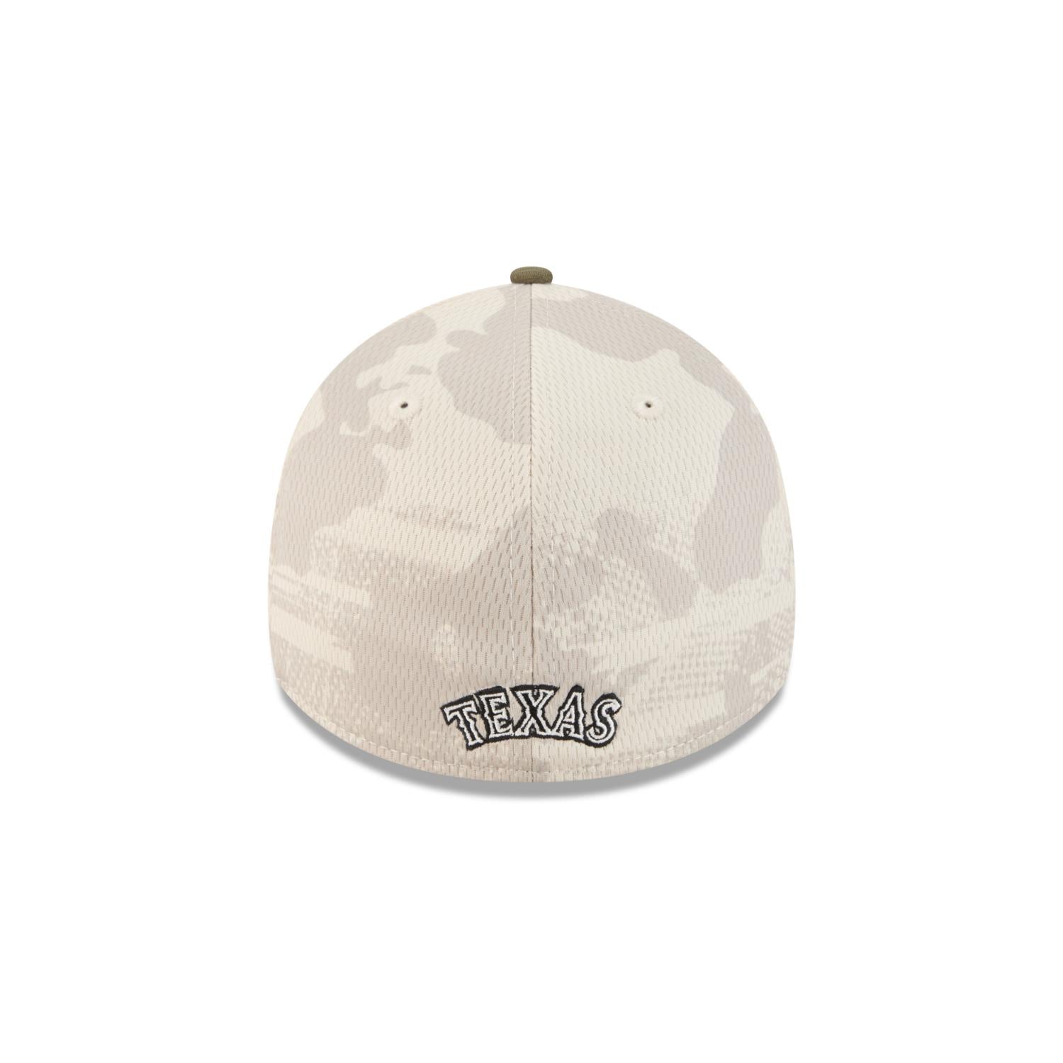 Texas Rangers 2025 MLB Armed Forces New Era 39THIRTY Flex Cap Beige