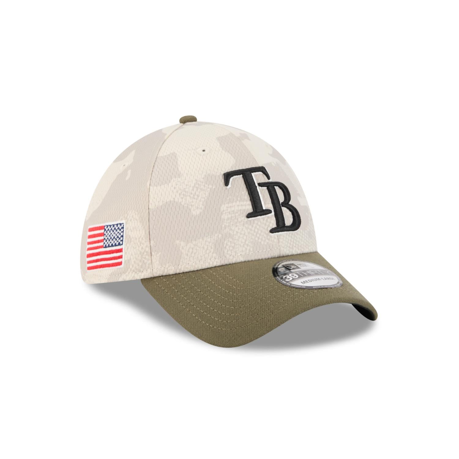 Tampa Bay Rays 2025 MLB Armed Forces New Era 39THIRTY Flex Cap Beige