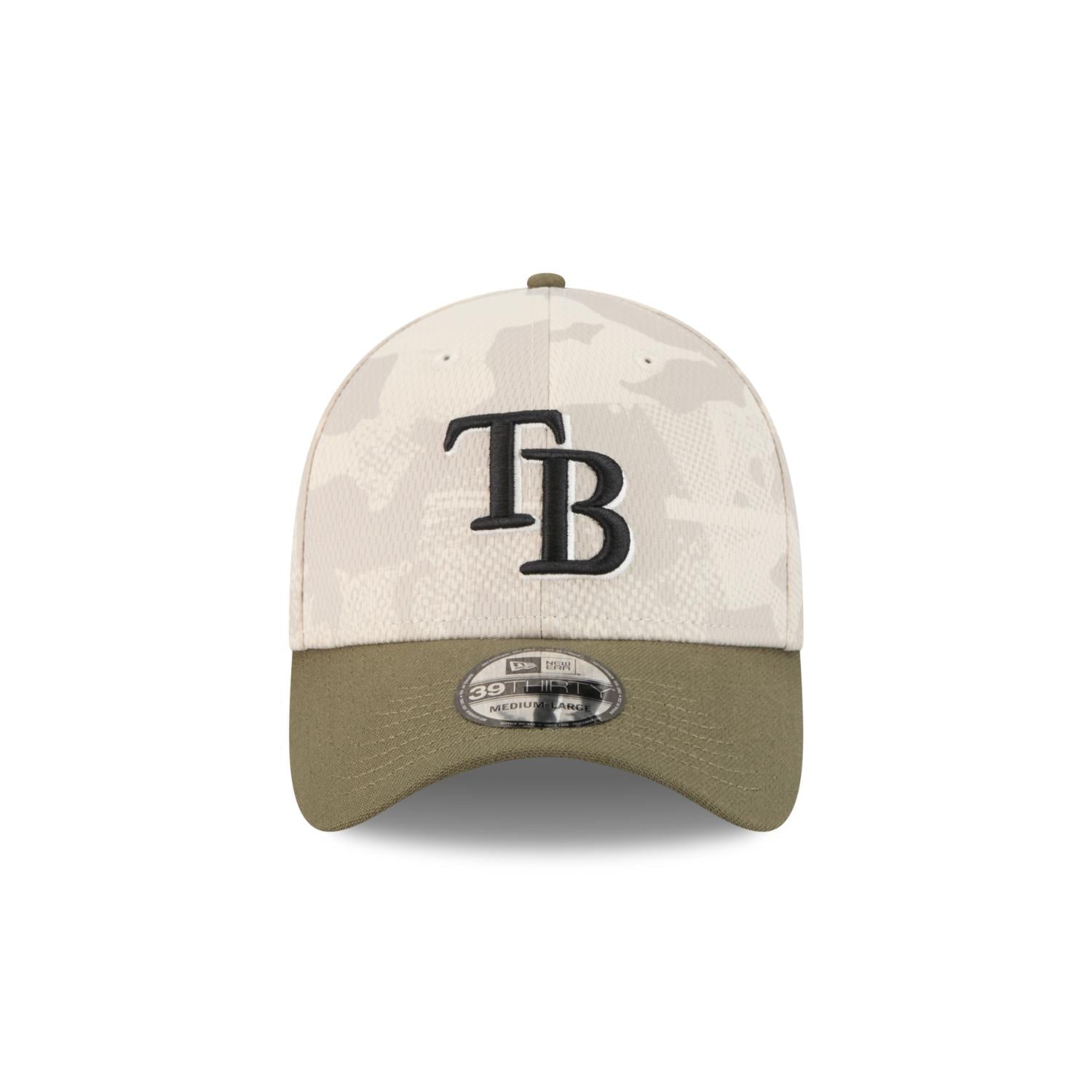 Tampa Bay Rays 2025 MLB Armed Forces New Era 39THIRTY Flex Cap Beige