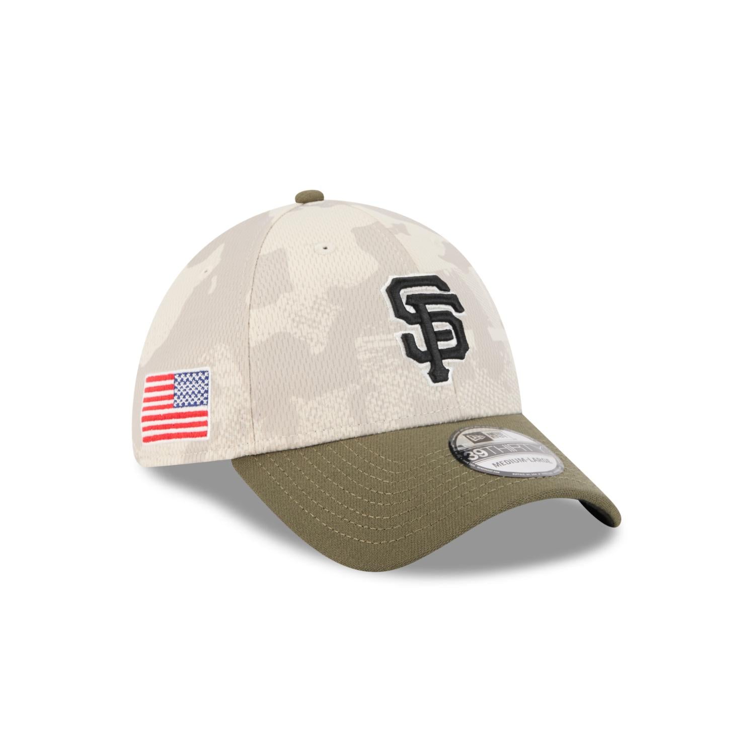 San Francisco Giants 2025 MLB Armed Forces New Era 39THIRTY Flex Cap Beige