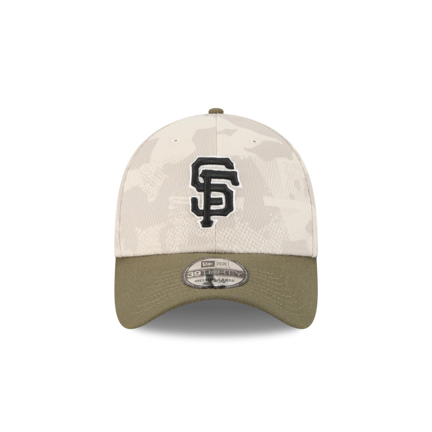 San Francisco Giants 2025 MLB Armed Forces New Era 39THIRTY Flex Cap Beige
