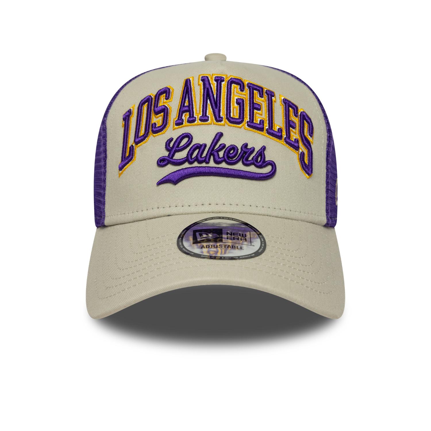 Los Angeles Lakers New Era NBA Script 9FORTY E-Frame Trucker Cap Beige