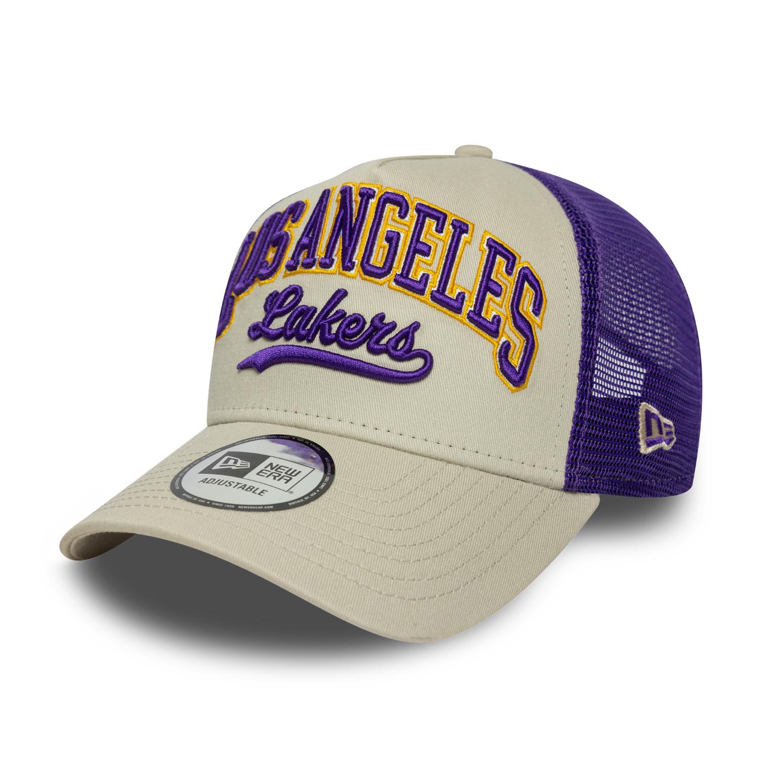 Los Angeles Lakers New Era NBA Script 9FORTY E-Frame Trucker Cap Beige