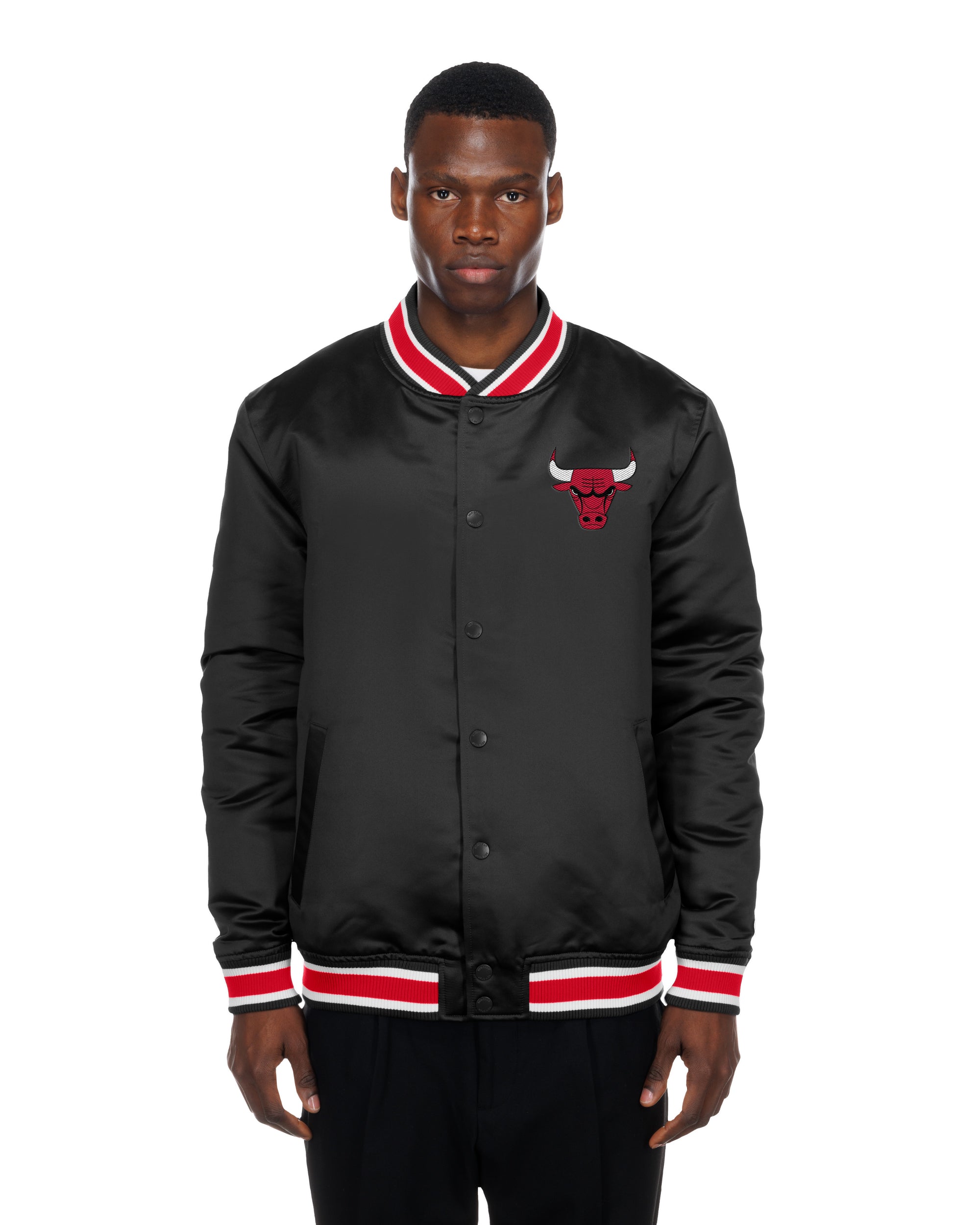 Chicago Bulls New Era USA EDITION Stitched Satin NBA Jacke Schwarz
