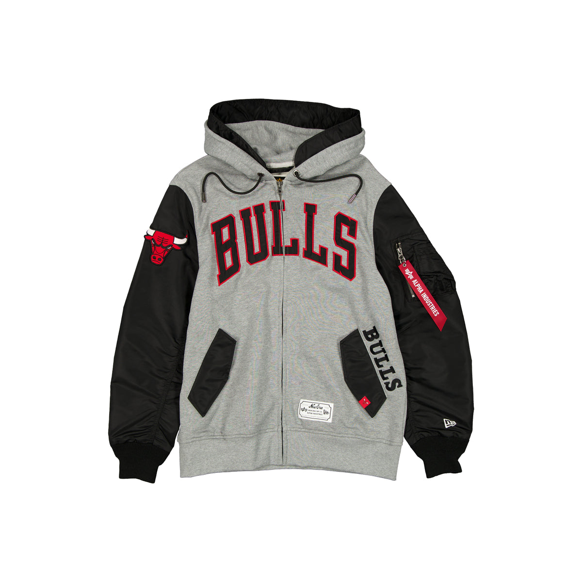 Chicago Bulls New Era X Alpha Industries MA 1 NBA Full Zip Fleece Jacke Grau - STADIUMDREAMS