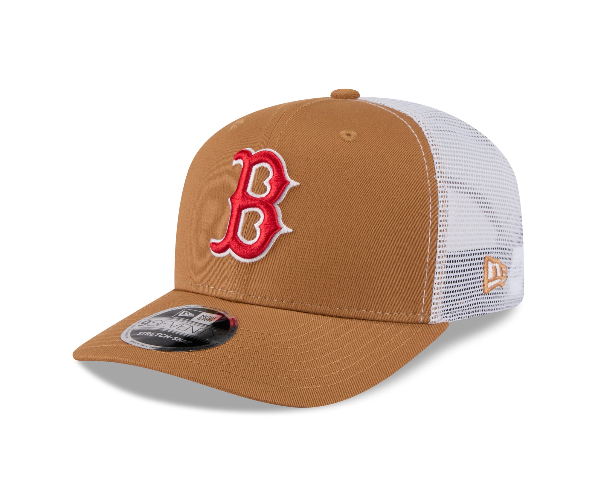Neue Era Boston Red Sox 9SEVENTY Trucker Cap in Beige mit Stretch-Snap-Verschluss, MLB-Design, sportlicher Baseball-Cap