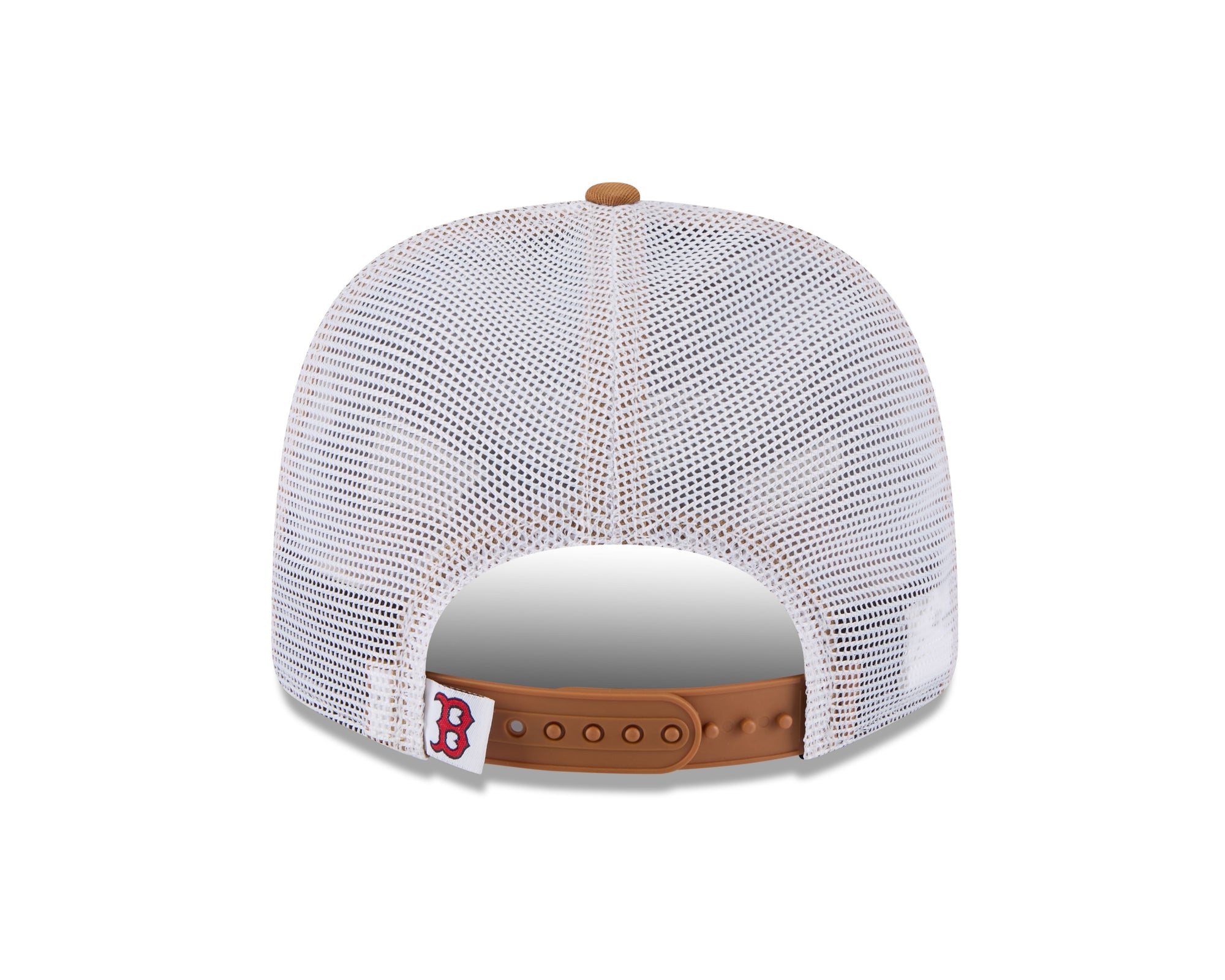 Neue Era Boston Red Sox 9SEVENTY Trucker Cap in Beige mit Stretch-Snap-Verschluss, sichtbare Cap-Front und Seitenteile