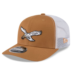 Beige New Era NFL Cap mit Philadelphia Eagles Vintage Logo, 9SEVENTY Stretch-Snap Trucker Cap, modischer Baseballcap
