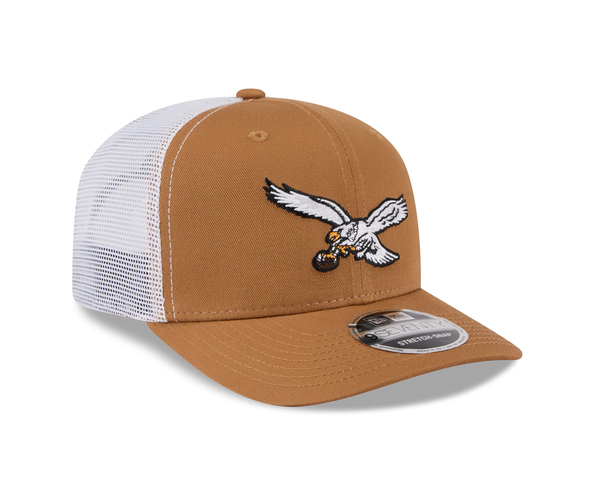 Neue Era Philadelphia Eagles Vintage Logo Cap, beige, 9SEVENTY Trucker Caps mit Stretch-Snap, NFL Fan Accessoire