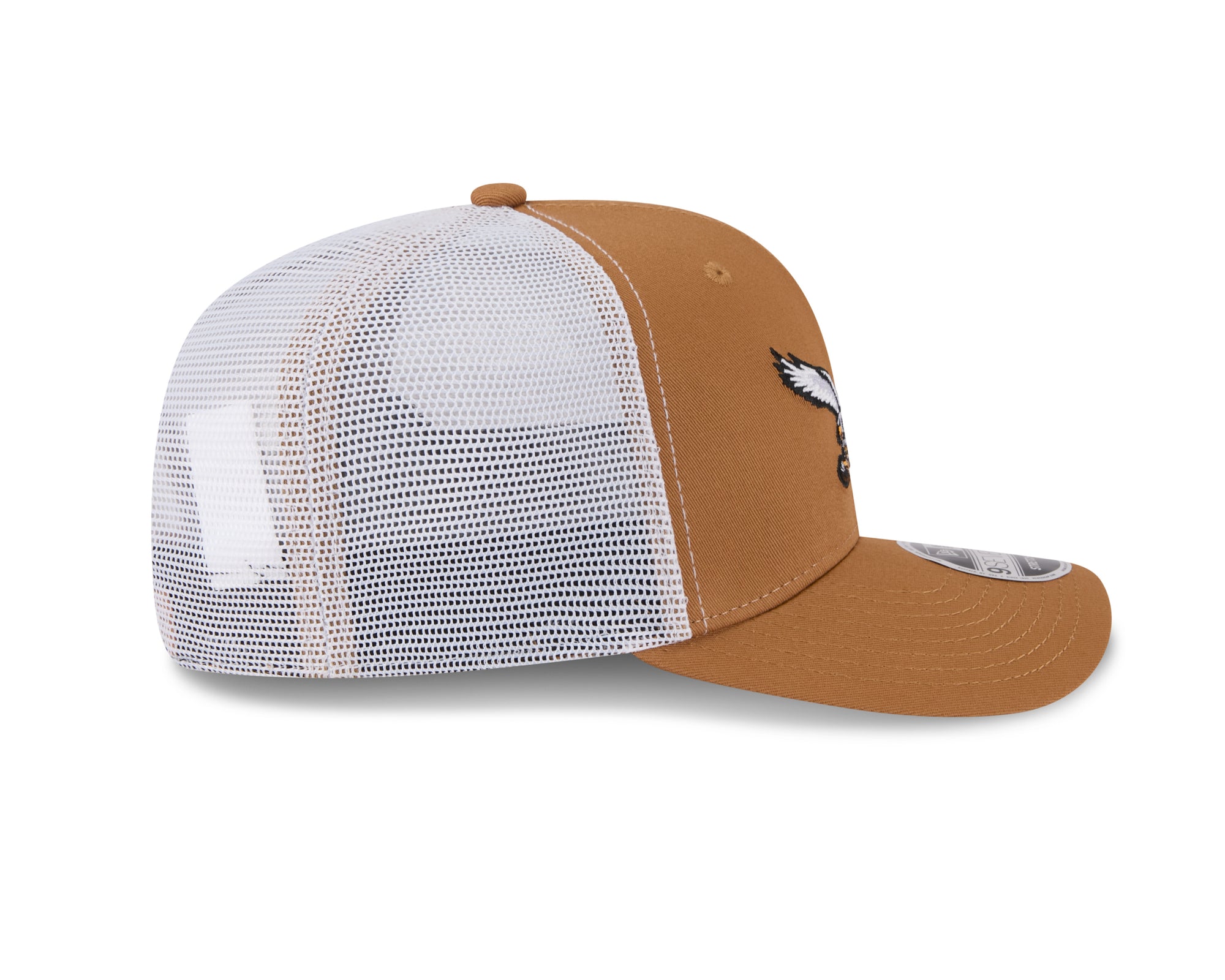 Neue Era Cap mit Vintage Philadelphia Eagles Logo, 9SEVENTY Stretch-Snap Trucker, beige, seitliche Ansicht
