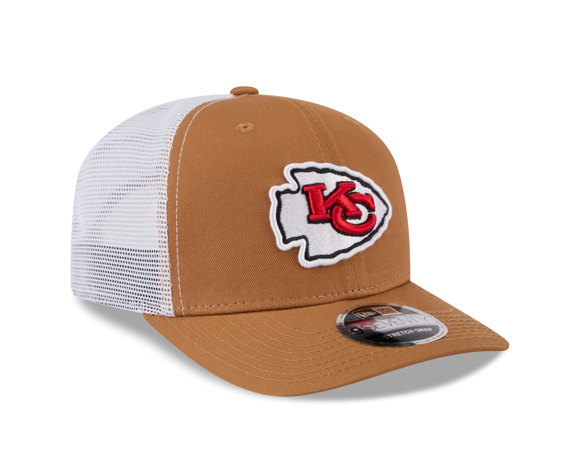 Neue Era Kansas City Chiefs 9SEVENTY Trucker Cap in Beige, mit Schnappverschluss und gestrecktem Design