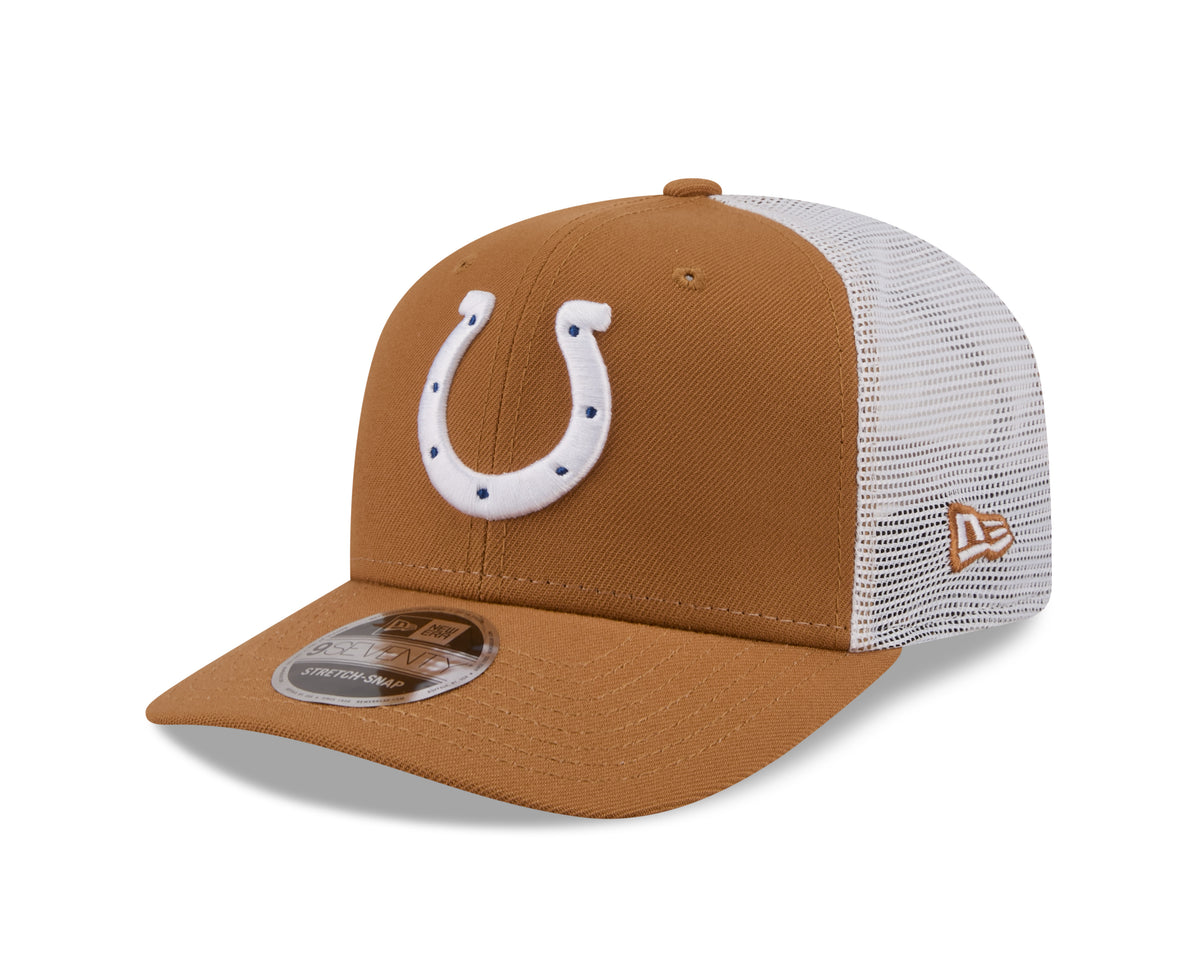 Beige NFL Cap von New Era, 9SEVENTY Stretch-Snap Trucker Cap mit Indianapolis Colts Logo, atmungsaktiv und stylisch
