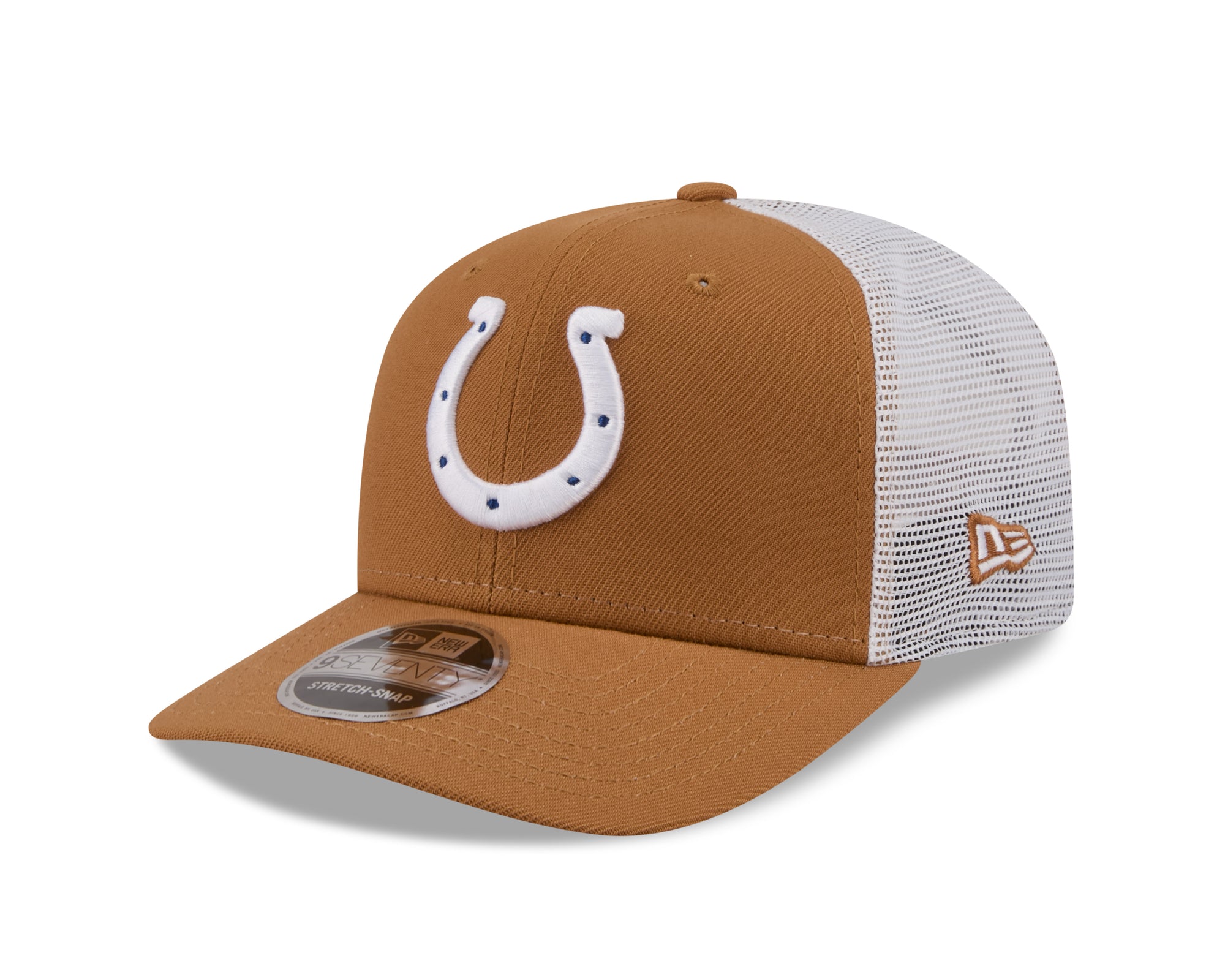 Beige NFL Cap von New Era, 9SEVENTY Stretch-Snap Trucker Cap mit Indianapolis Colts Logo, atmungsaktiv und stylisch