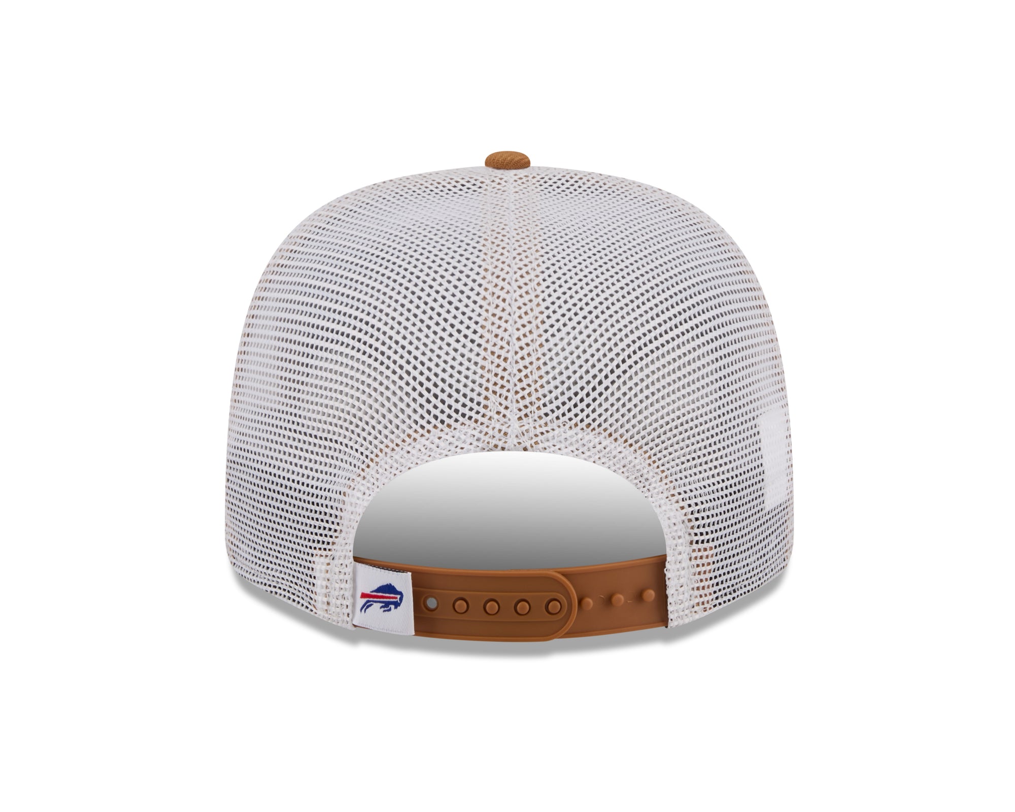 Beige New Era Buffalo Bills 9SEVENTY Stretch-Snap Trucker Cap mit NFL-Logo und verstellbarem Snap-Verschluss.
