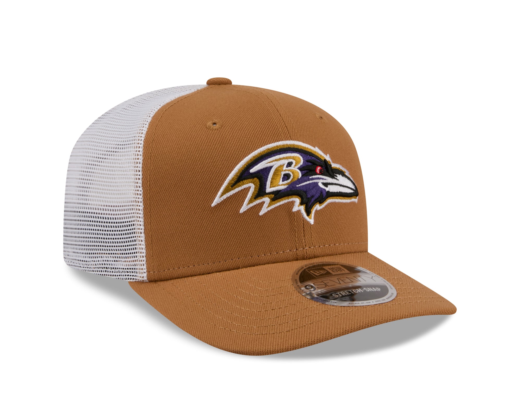 Neue Era Baltimore Ravens 9SEVENTY Trucker Cap in Beige mit Stretch-Snap, NFL-Logo und strukturierter Kappe