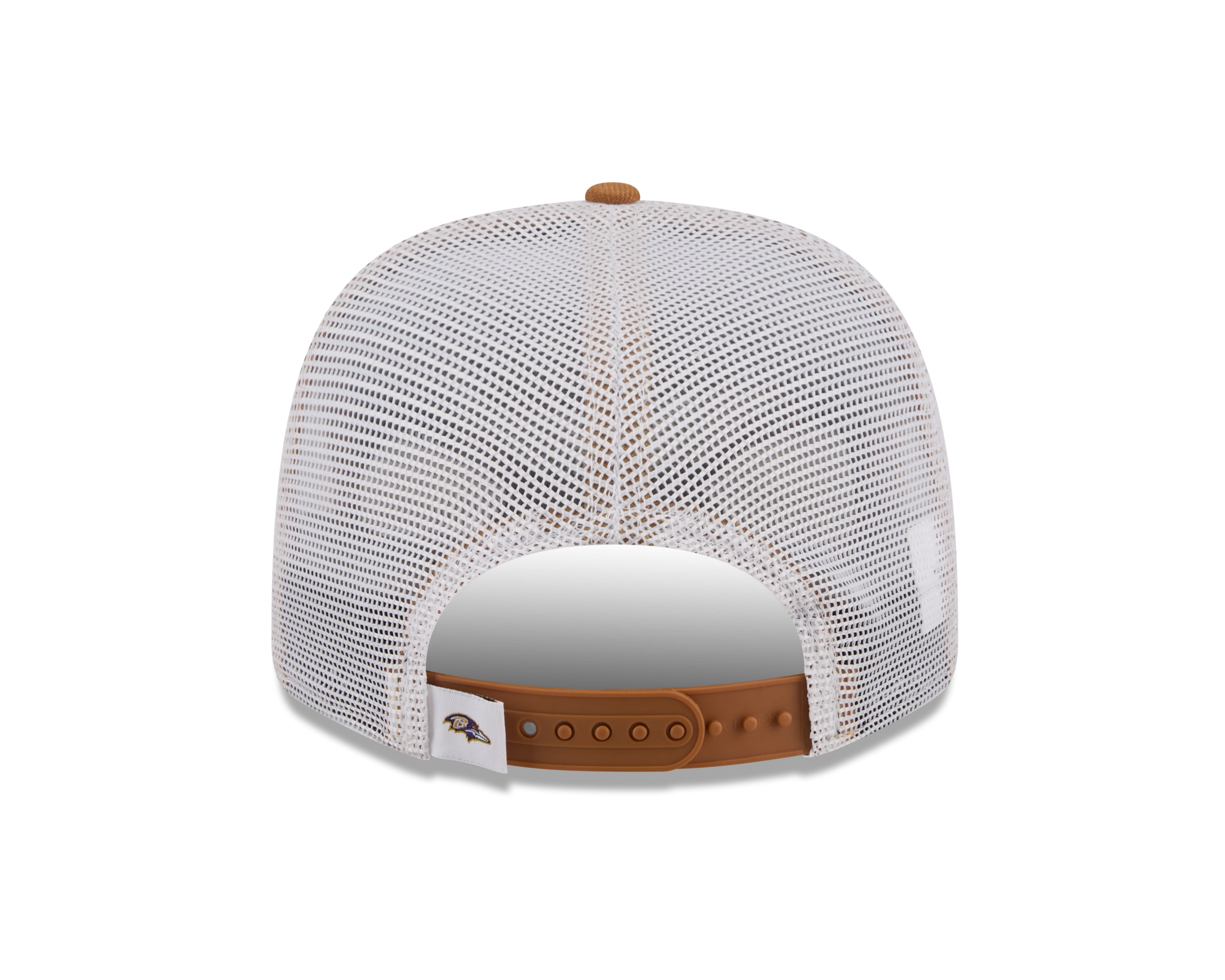 Baltimore Ravens New Era 9SEVENTY Stretch-Snap Trucker Cap in Beige, mit NFL-Logo, Mesh-Back und verstellbarem Snapverschluss
