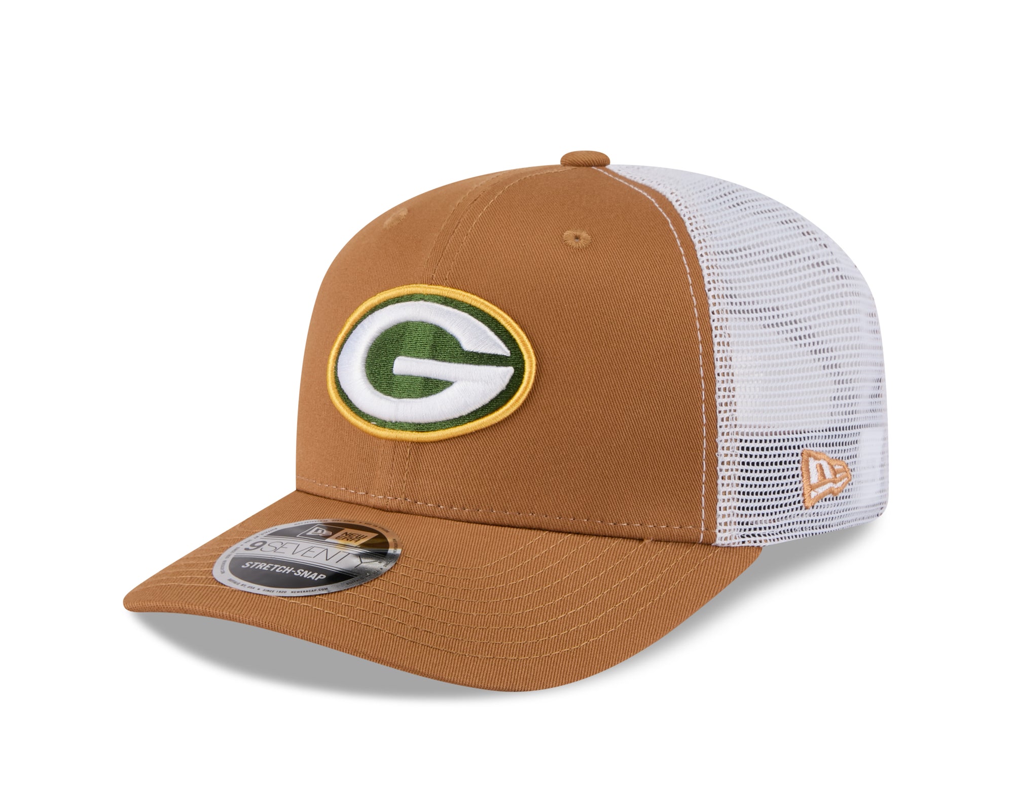 Grüne Green Bay Packers New Era 9SEVENTY Trucker Cap mit Stretch-Snap, beige, mit Team-Logo, für NFL-Fans