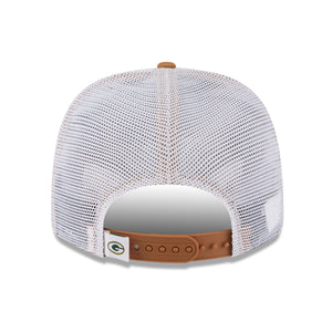 Grüne Bay Packers New Era 9SEVENTY Trucker Cap in Beige mit Stretch-Snap-Verschluss, NFL-Logo auf der Vorderseite