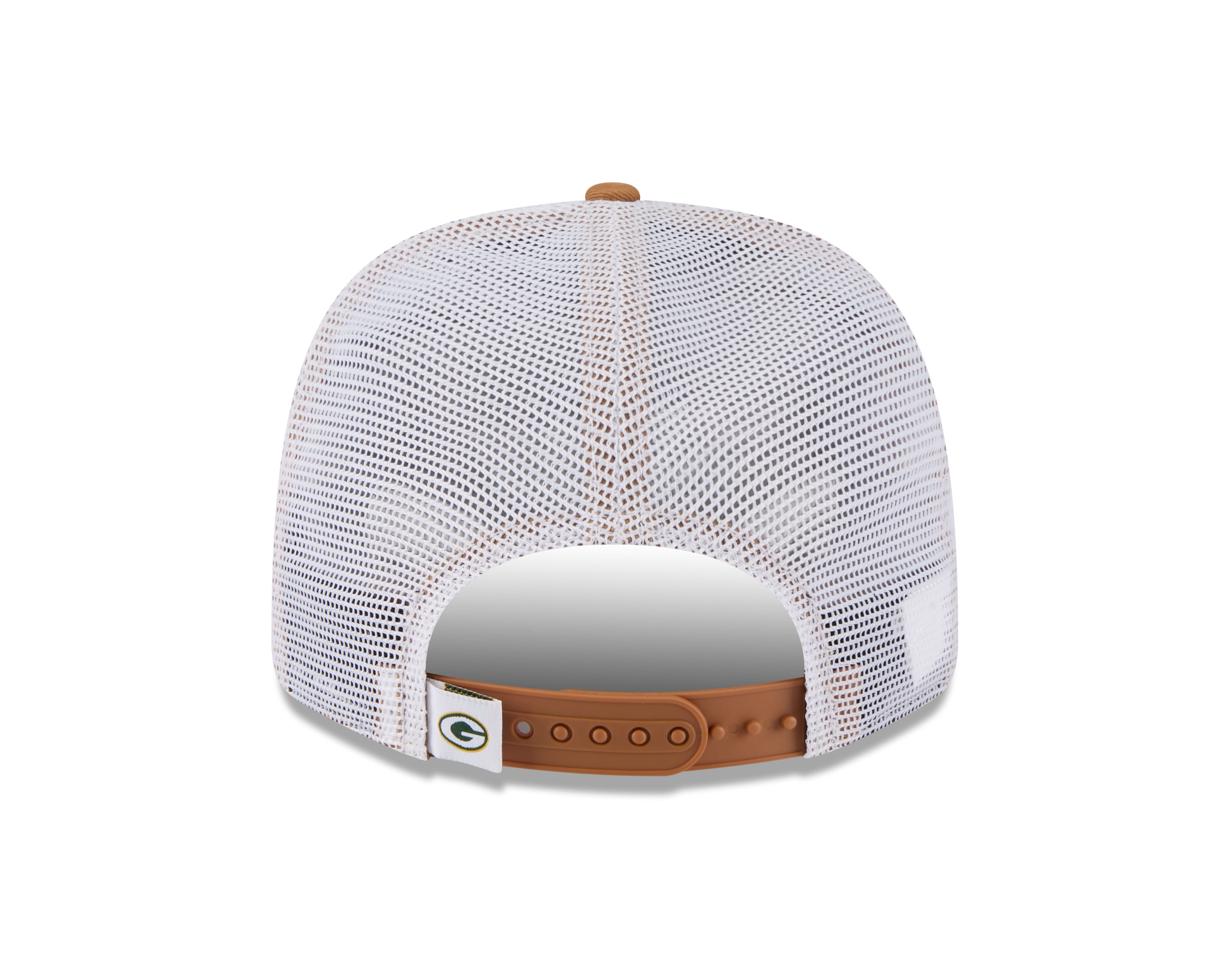 Grüne Bay Packers New Era 9SEVENTY Trucker Cap in Beige mit Stretch-Snap-Verschluss, NFL-Logo auf der Vorderseite