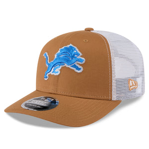 Beige Cap von New Era mit Detroit Lions 9SEVENTY Stretch-Snap Trucker NFL-Design, gebogenem Schirm und gestepptem Style