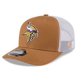 Minnesota Vikings New Era 9SEVENTY Stretch-Snap Trucker NFL Cap in beigem Stoff mit Logo und Mesh-Design