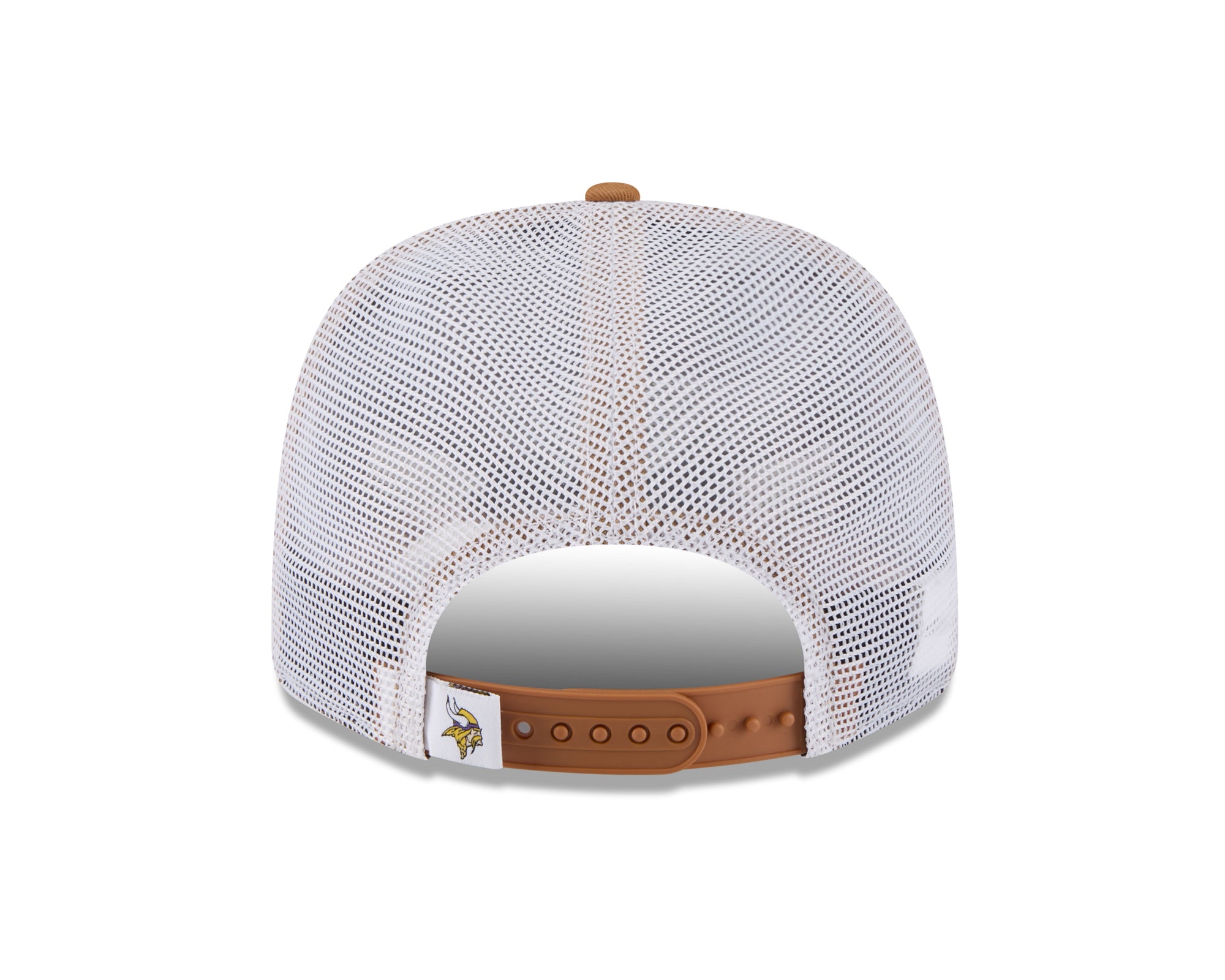 Neue Era Minnesota Vikings 9SEVENTY Stretch-Snap Trucker Cap in beigem Stoff mit Team-Logo sichtbar