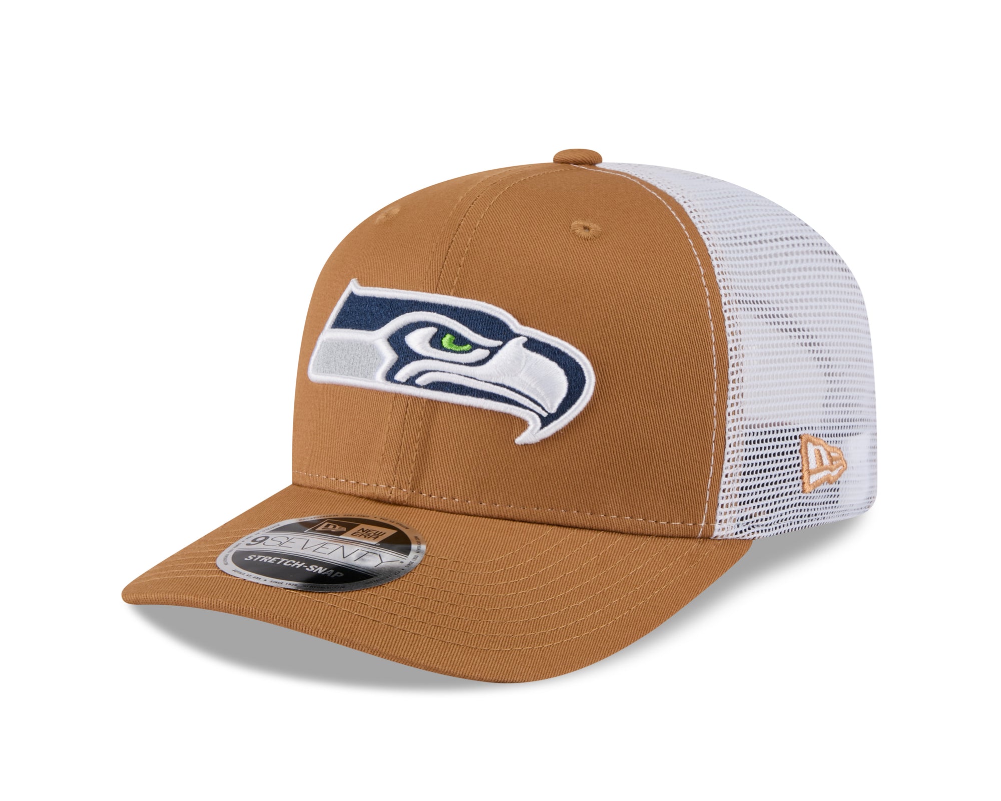 Neue Era Seattle Seahawks 9SEVENTY Stretch-Snap Trucker Cap in Beige, sportliches NFL Cap mit Logo und Mesh-Design