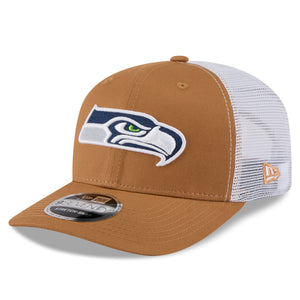 Neue Era Seattle Seahawks 9SEVENTY Stretch-Snap Trucker Cap in Beige, sportliches NFL Cap mit Logo und Mesh-Design