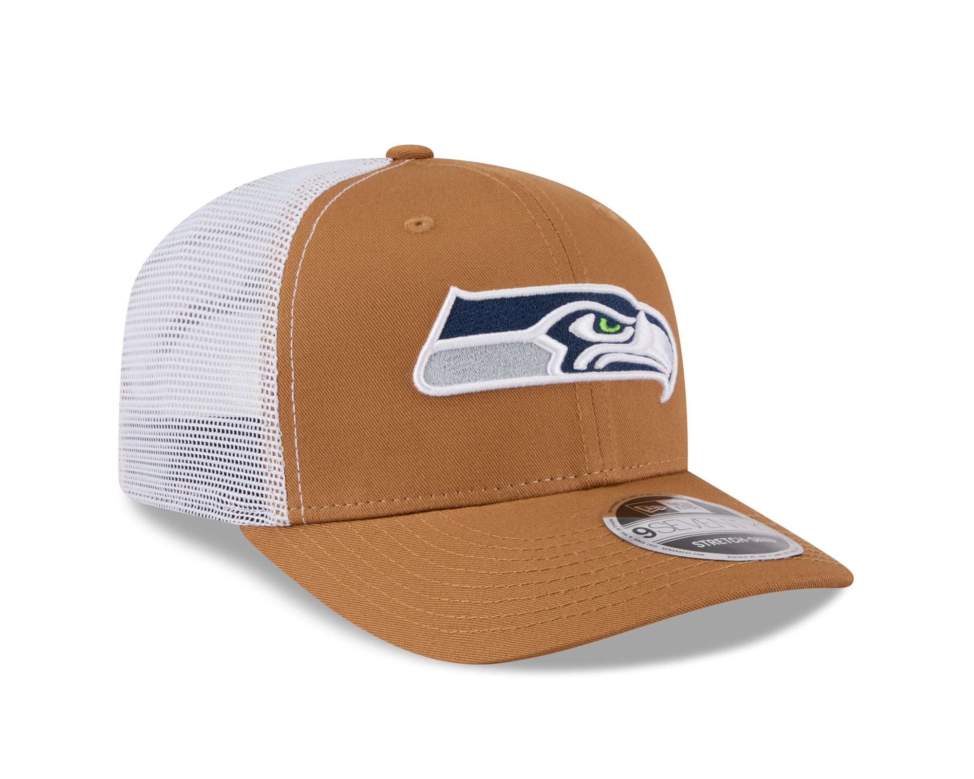 Neue Era Seattle Seahawks 9SEVENTY Trucker Cap in Beige mit Stretch-Snap, perfekt für NFL Fans und sportlichen Stil