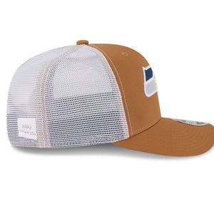 Beige New Era 9SEVENTY Trucker Cap mit NFL Seattle Seahawks Logo und Stretch-Snap-Verschluss, seitliche Ansicht