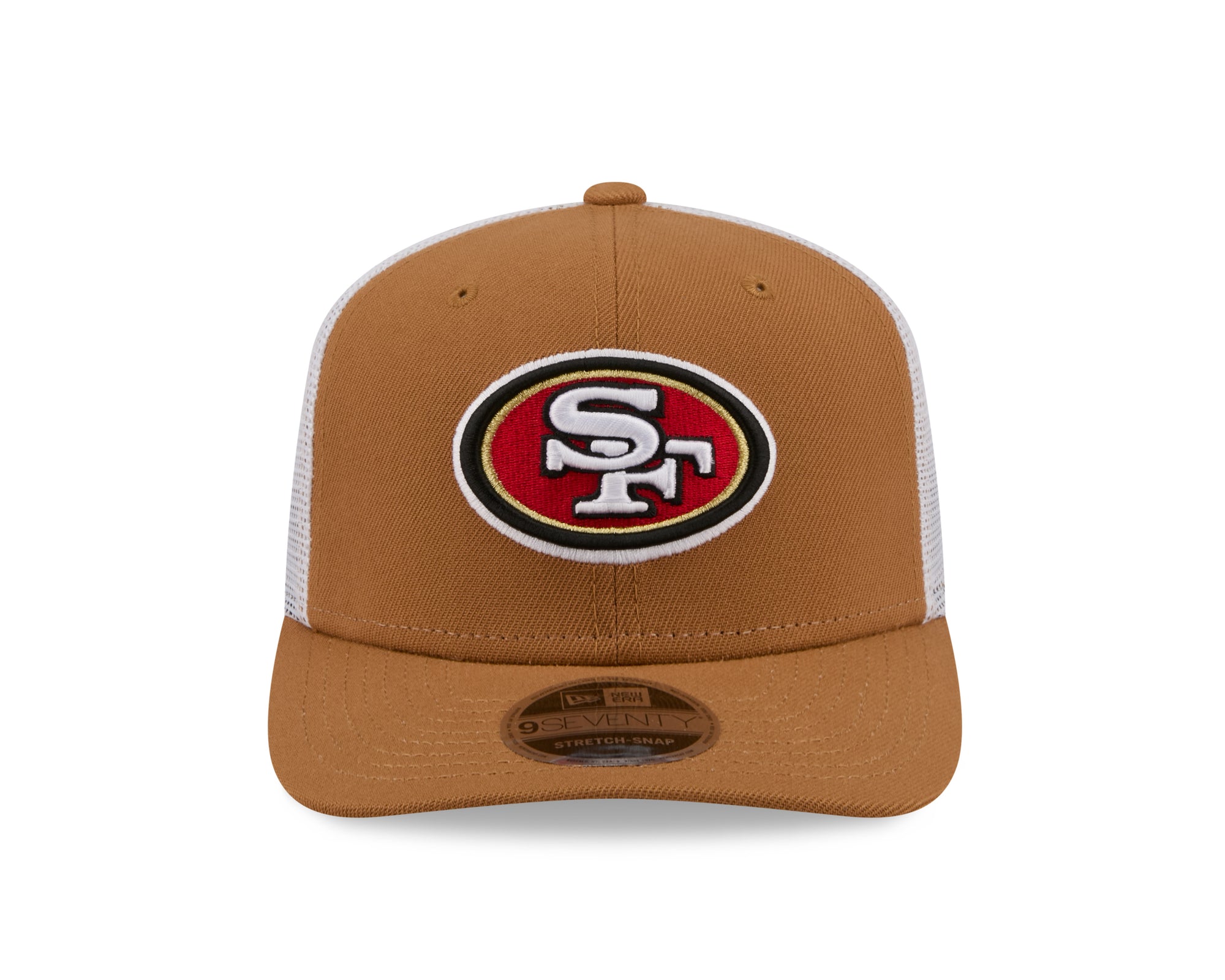 Beige New Era 49ers 9SEVENTY Trucker Cap mit Stretch-Snap-Verschluss, NFL Fanartikel, sportliche Baseballcap