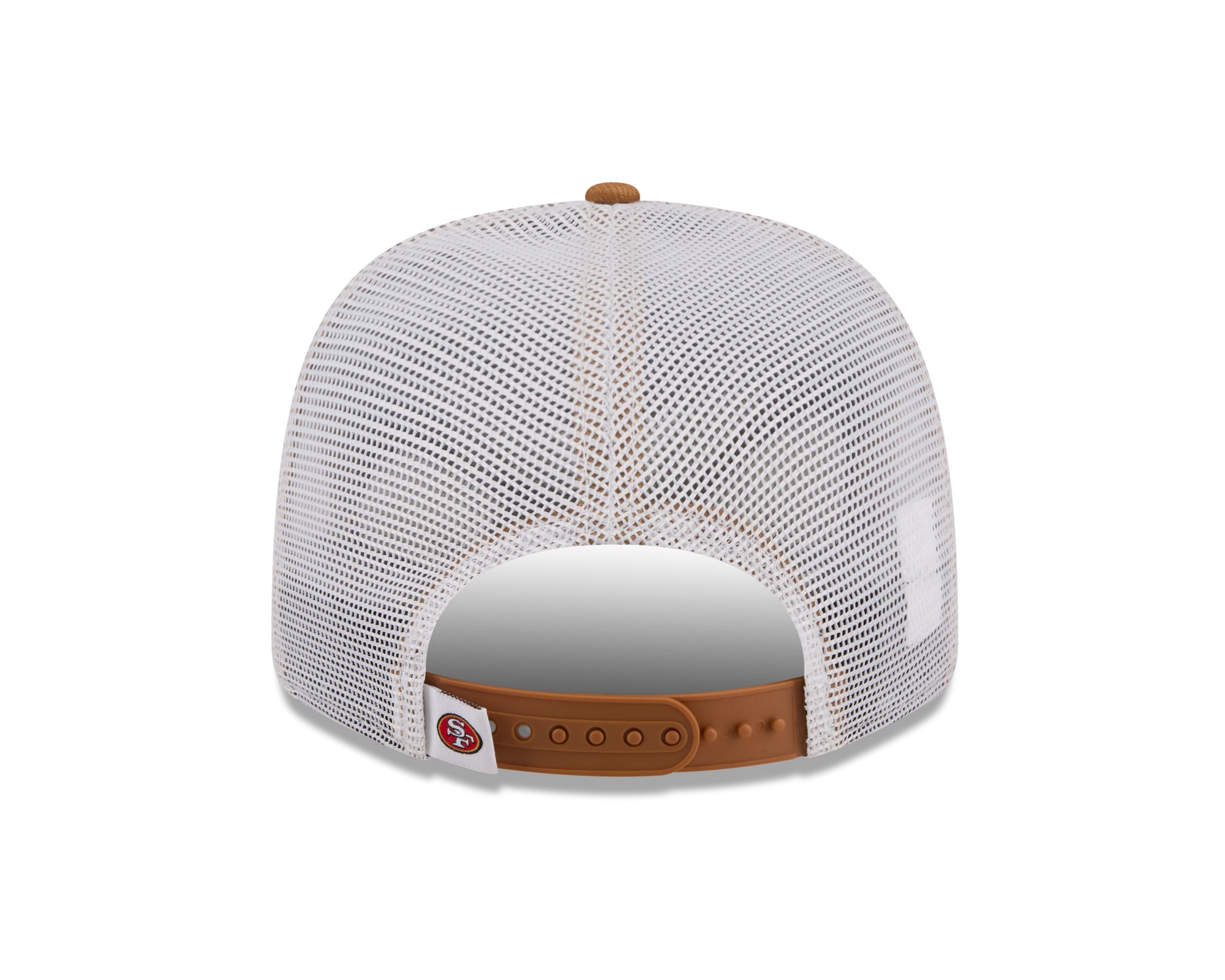 Beige New Era 49ers 9SEVENTY Trucker Cap mit Stretch-Snap-Verschluss und NFL-Logo, für Fans und Sportbegeisterte.