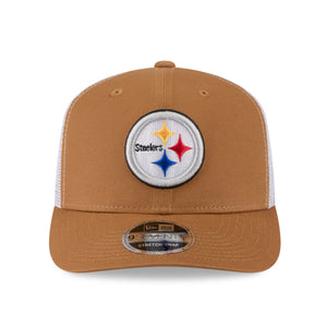 Neue Era Pittsburgh Steelers 9SEVENTY Cap, beige Trucker-Mütze mit Stretch-Snap-Verschluss, NFL-Logo auf der Vorderseite