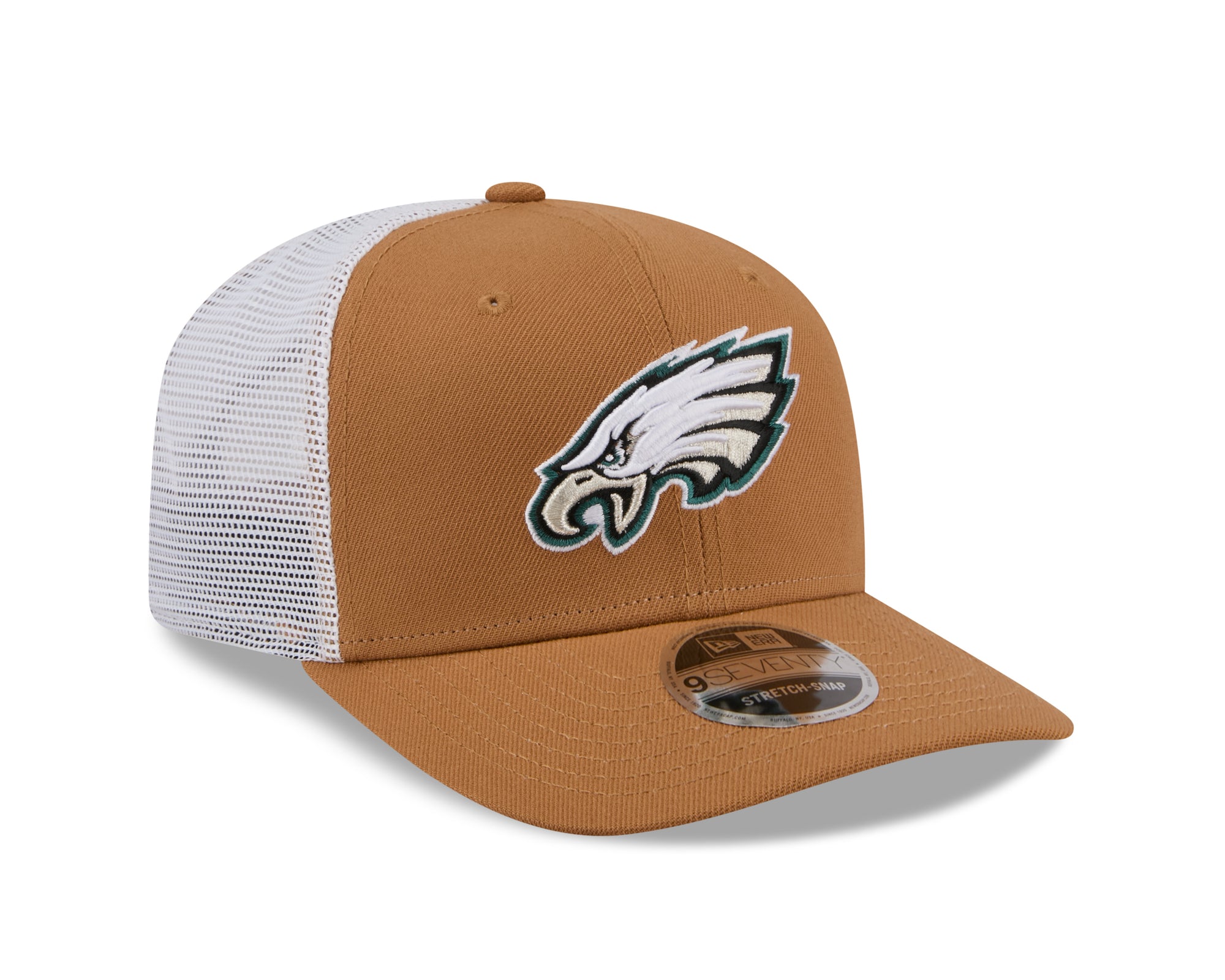 Neue Era Philadelphia Eagles Cap, beige 9SEVENTY Stretch-Snap Trucker NFL Cap, stylische Cap mit Team-Logo, bequemer Snapverschluss
