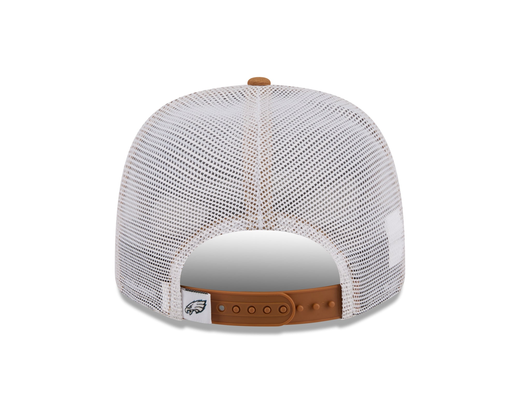 Neue Era Philadelphia Eagles 9SEVENTY Stretch-Snap Trucker Cap in beigem Design, NFL-Logo auf der Vorderseite, atmungsaktives Mesh.