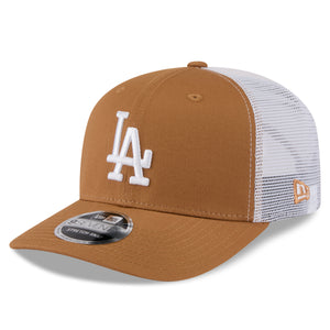 Neue Era Los Angeles Dodgers 9SEVENTY Trucker Cap in Beige mit Stretch-Snap-Verschluss, sportliches MLB-Design