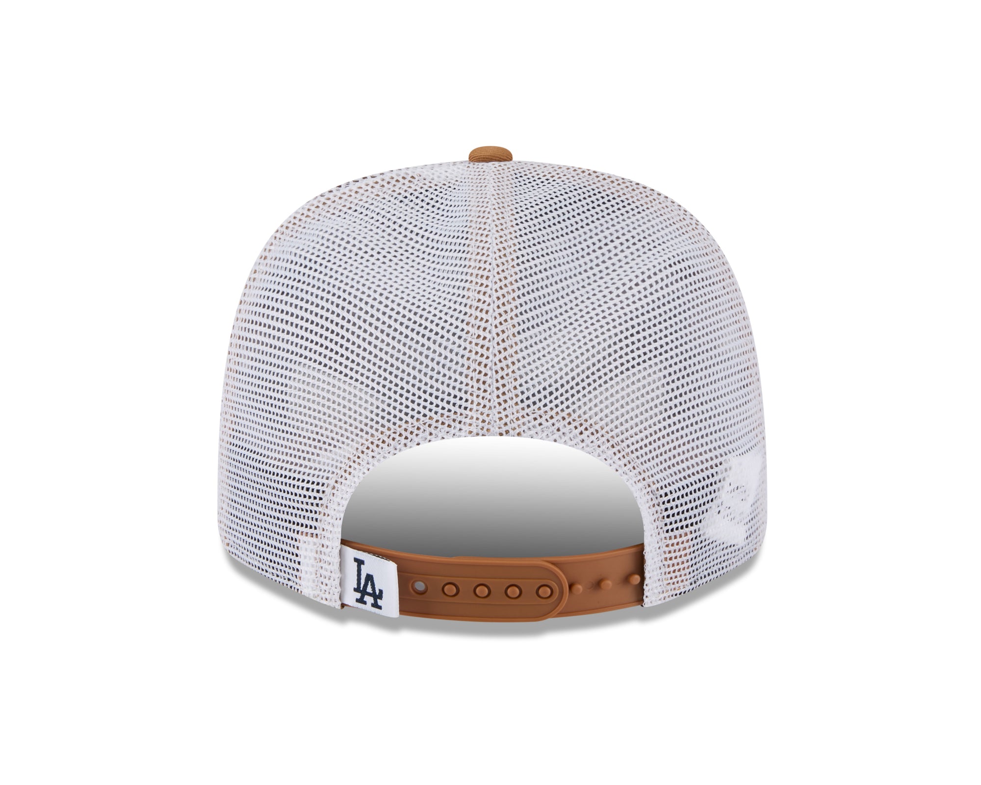 Neue Era Los Angeles Dodgers 9SEVENTY Trucker Cap in Beige mit Stretch-Snap-Verschluss, hochwertiges Baseball-Cap