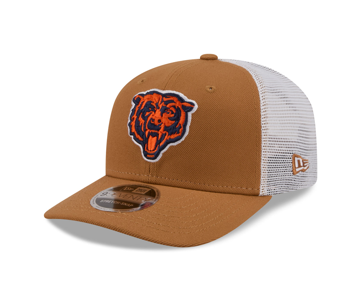 Neue Era Chicago Bears 9SEVENTY Stretch-Snap Trucker Cap in Beige, NFL-Fansportmütze mit Logo und strukturierter Vorderseite