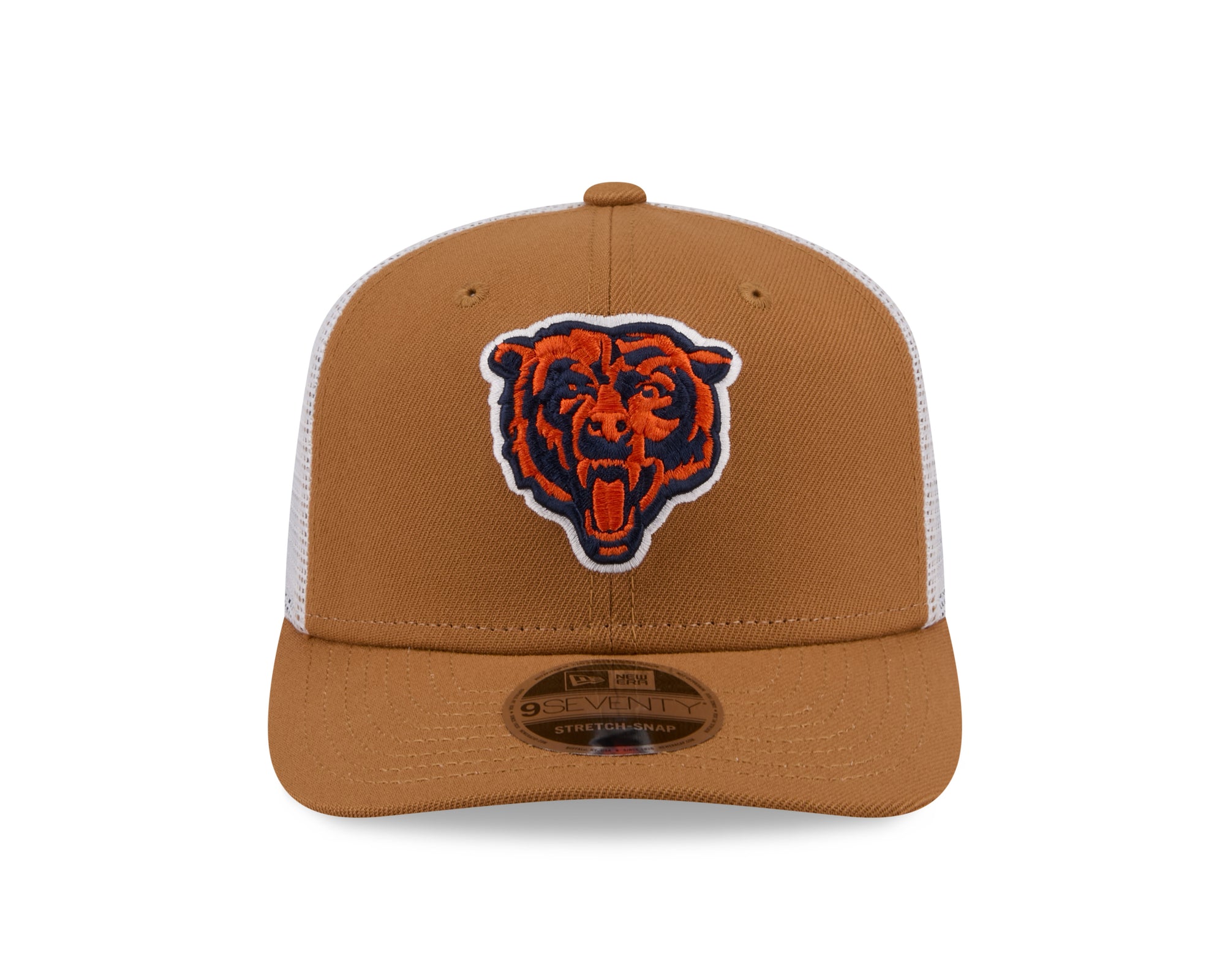 Neue Era Chicago Bears 9SEVENTY Stretch-Snap Trucker Cap in Beige mit NFL-Logo, robuste Schirm und bequemer Sitz
