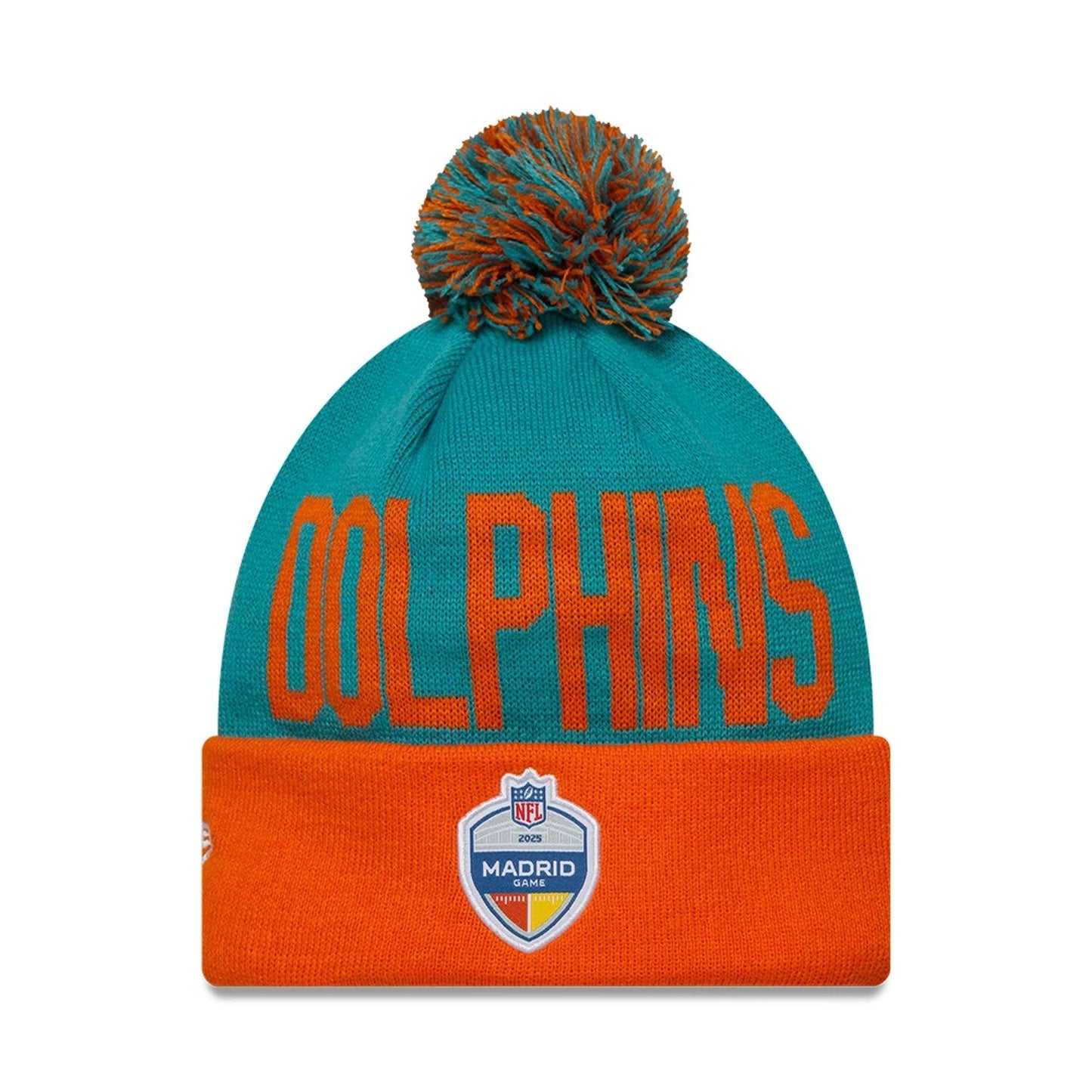 Miami Dolphins New Era NFL Madrid Game 2025 Cuff Knit Beanie Türkis